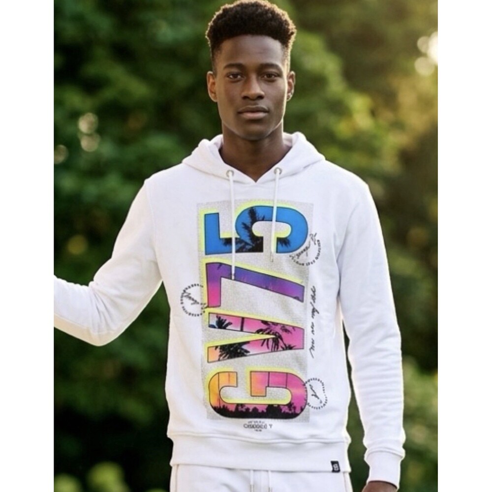 NWT Avenue George V Paris Unisex White Hoodie Embellishment Graphic Small
